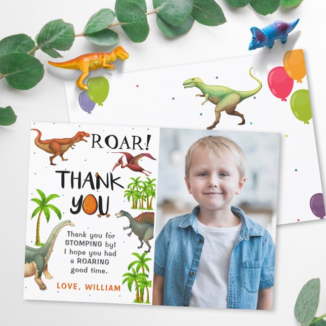 Roar Dinosaur Jungle Birthday Photo Thank You Card (Creator Uploaded)