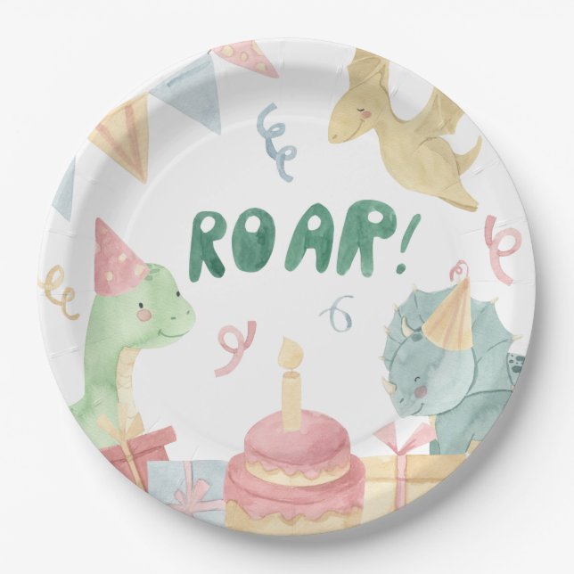 Roar Dinosoar Birthday Plates Dino Birthday Party (Front)