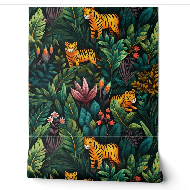 Roar & Explore Rainforest Botanical Wallpaper (Unrolling)