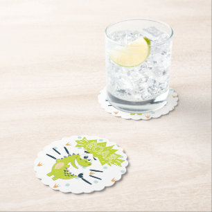 ROAR green Dinosaur Birthday Paper Coaster