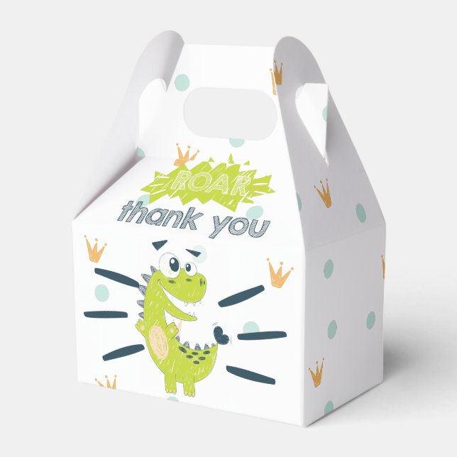 ROAR Green Dinosaur Birthday Thank you Favour Box (Front Side)