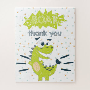 ROAR green Dinosaur Birthday Thank you Favour Jigsaw Puzzle