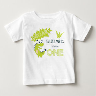 ROAR Green Dinosaur First Birthday Girl Baby T-Shirt