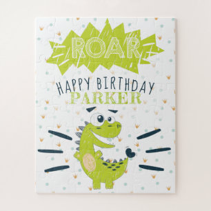 ROAR Green Dinosaur Happy Birthday personalised Jigsaw Puzzle