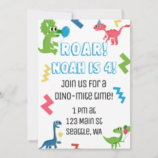 Roar I'm 4 Dinosaur Birthday Party Invitation