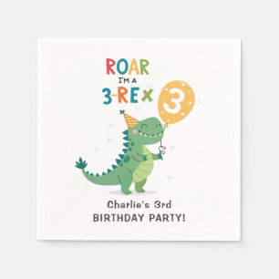 Roar I'm a 3-Rex Kids Third Birthday Party Napkin
