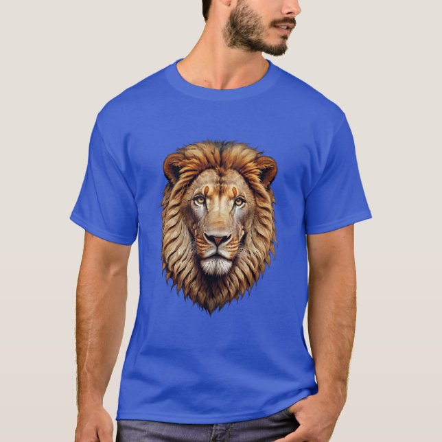 "Roar in Style: Unique Geometric Lion Logo T-Shirt (Front)