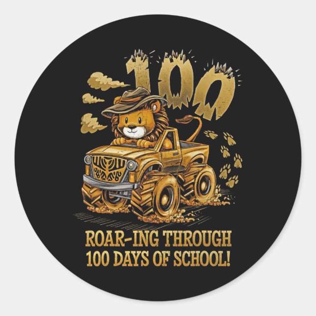 Roar-ing Through 100 Days Of School  Classic Round Sticker (Front)