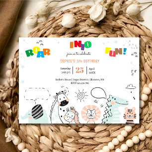 Roar into fun Wild safari animals kids birthday Invitation