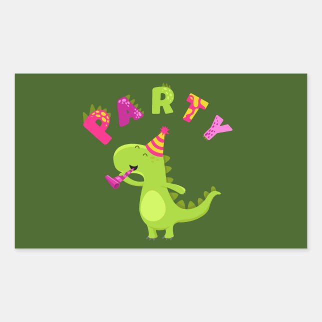 Roar into Fun with a Dino-Mite Party! Rectangular Sticker (Front)