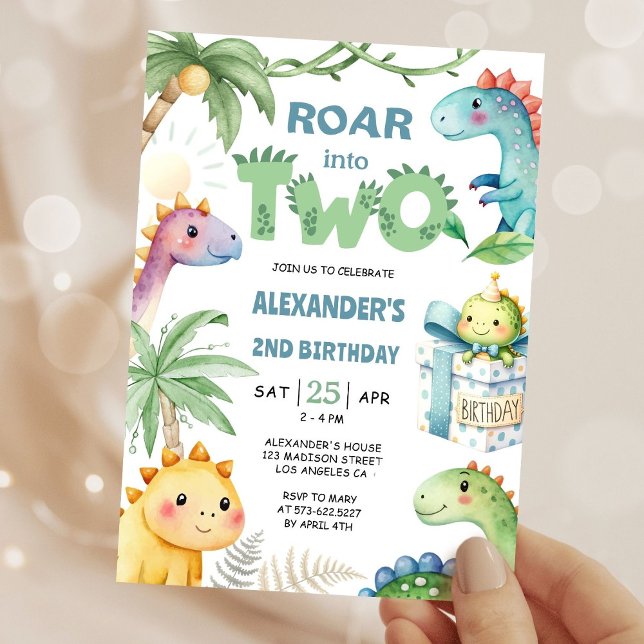 Roar into Two! Dinosaur 2nd Birthday Invitation (Creator Uploaded)
