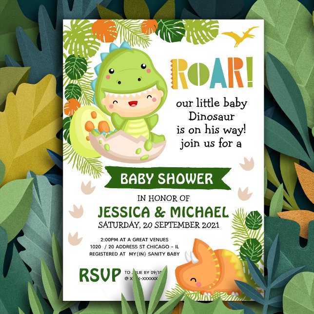 Roar is a Dinosaur Baby Shower Invitation (Roar it's a dinosaur!)