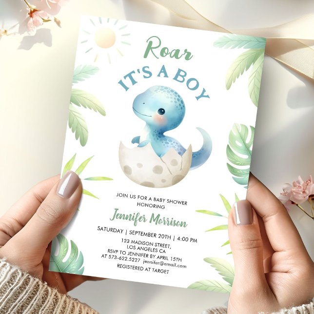 Roar It's a Boy! Boy Cute Dinosaur Baby Shower Invitation (Creator Uploaded)