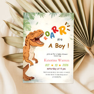 Roar it's a Boy Cute Dino Boy Baby Shower Invitation