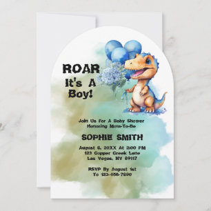 Roar Its A Boy T-Rex Dinosaur Baby Shower Arch Invitation