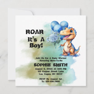 Roar Its A Boy T-Rex Dinosaur Baby Shower square Invitation