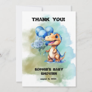 Roar Its A Boy T-Rex Dinosaur Baby Shower Thank You Card