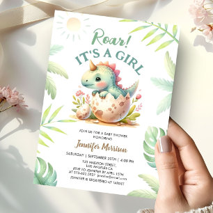 Roar It's a Girl Cute Dino Dinosaur Baby Shower Invitation