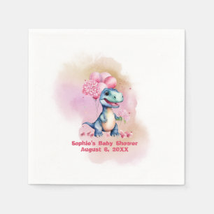 Roar It's A Girl T-Rex Baby Dinosaur Pink Napkin
