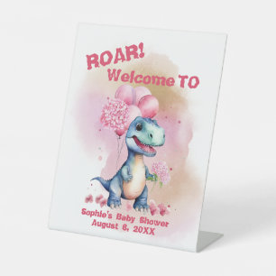 Roar! Its A Girl T-Rex Dinosaur Welcome Pedestal Sign