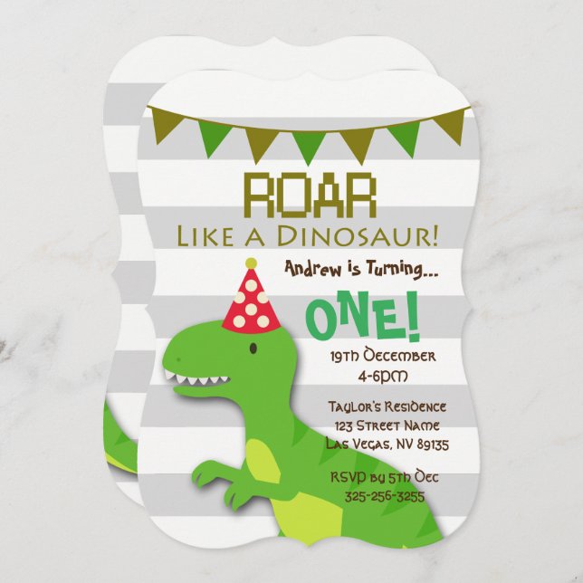 Roar Like a Dinosaur Birthday Invitation (Front/Back)