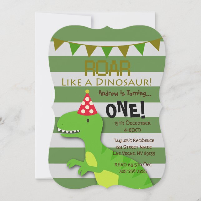 Roar Like a Dinosaur Birthday Invitation (Front)