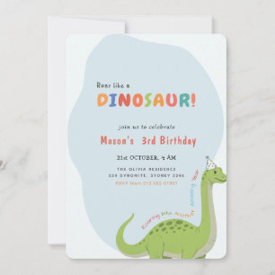 Roar Like a Dinosaur Birthday Party 3rd Birthday Invitation