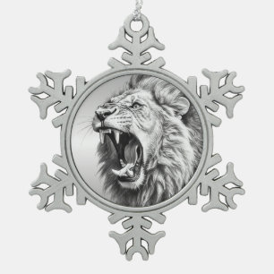 Roar of the Lion Snowflake Pewter Christmas Ornament