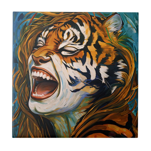 Roar of the Wild Heart – Colourful Tigress Ceramic Tile (Front)