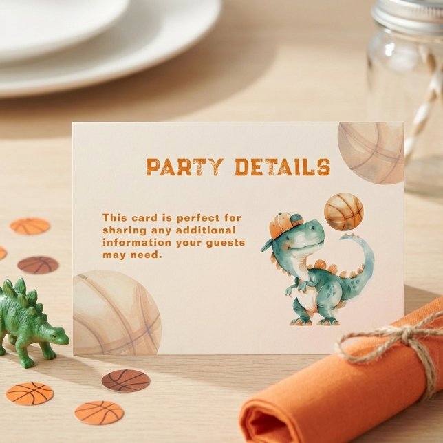 Roar & Score Basketball Dino Boy Birthday Party Enclosure Card (Creator Uploaded)