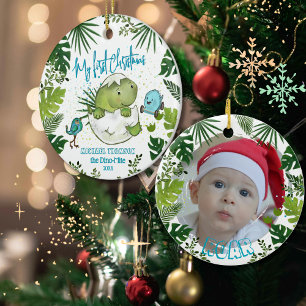 ROAR-some Baby's First Christmas Photo  Ceramic Ornament
