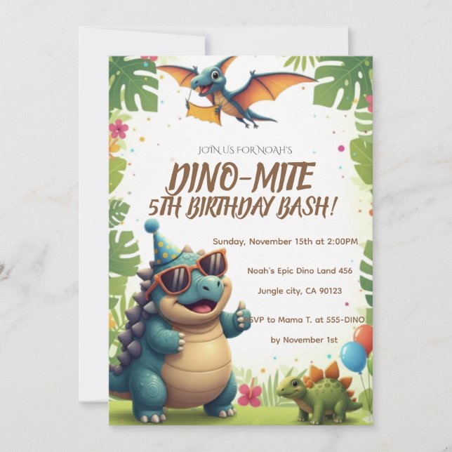 Roar-some Dinosaur Birthday Invitation  (Front)