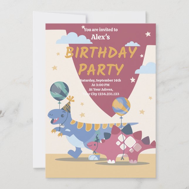 Roar-Some Dinosaur Birthday Party Invitation Fun S (Front)