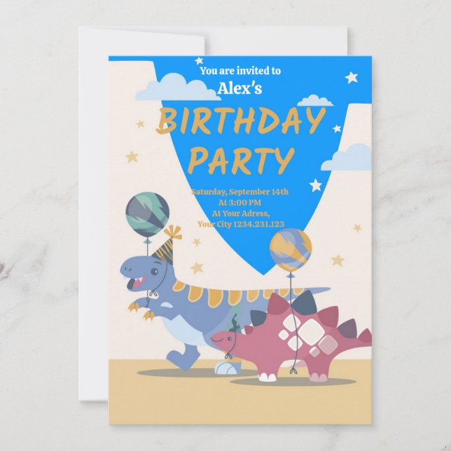Roar-Some Dinosaur Birthday Party Invitation Fun S (Front)