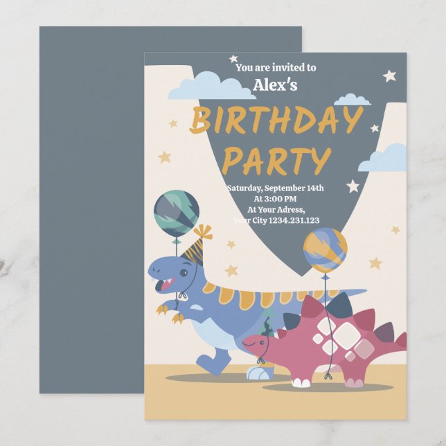 Roar-Some Dinosaur Birthday Party Invitation Fun S (Front/Back)