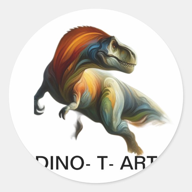  🦖 Roar-some Traditional Art Painting of a DINO-T Classic Round Sticker (Front)