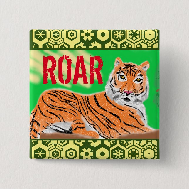 ROAR Tiger 15 Cm Square Badge (Front)