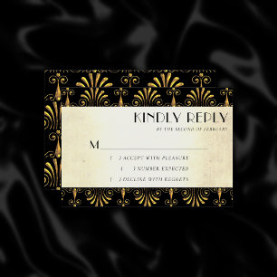 Roarin 20s Decadence   Gold Black Modern Art Deco RSVP Card