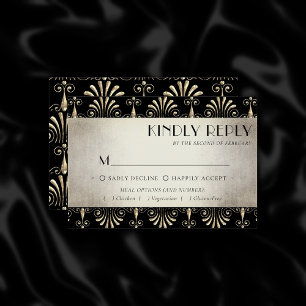Roarin 20s Decadence Sepia Black Art Deco Meal RSVP Card