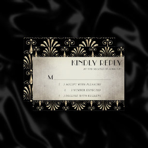Roarin 20s Decadence   Sepia Gold Black Art Deco RSVP Card