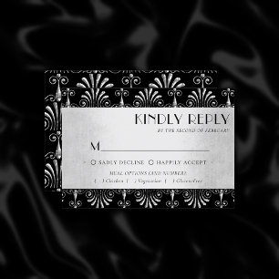 Roarin 20s Decadence   Silver Black Art Deco Meal RSVP Card