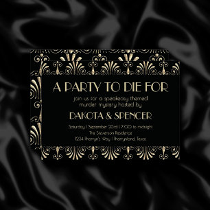 Roarin 20s Sepia Gold Art Deco Murder Mystery Invitation