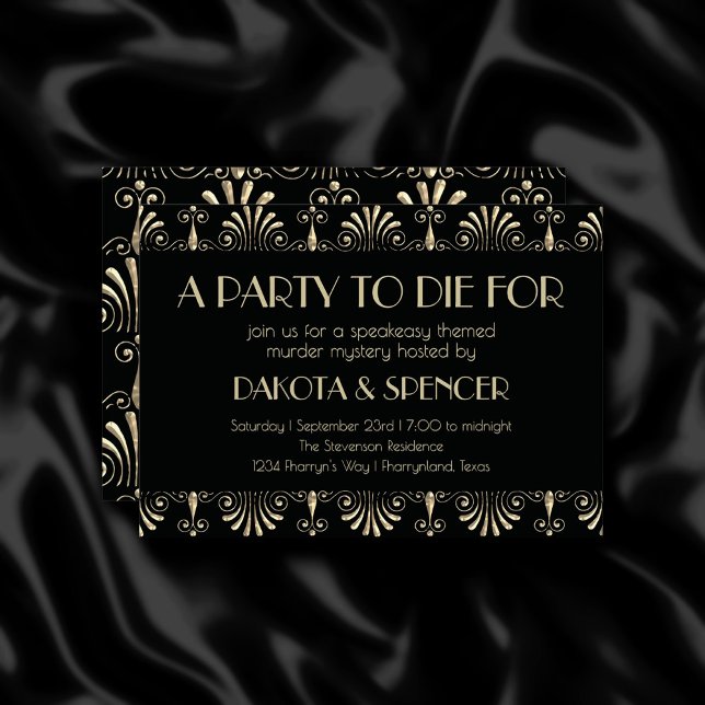 Roarin 20s Sepia Gold Art Deco Murder Mystery Invitation (Creator Uploaded)