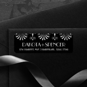 Roarin 20s Silver on Black Modern Art Deco Address Return Address Label