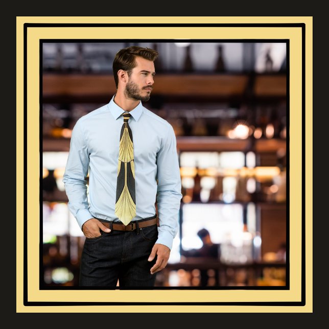Roaring 1920's Art Deco Egyptian Black and Gold Tie (Inspired by Egyptian art, American Art Deco is bold, classy, and makes for great ties!!)