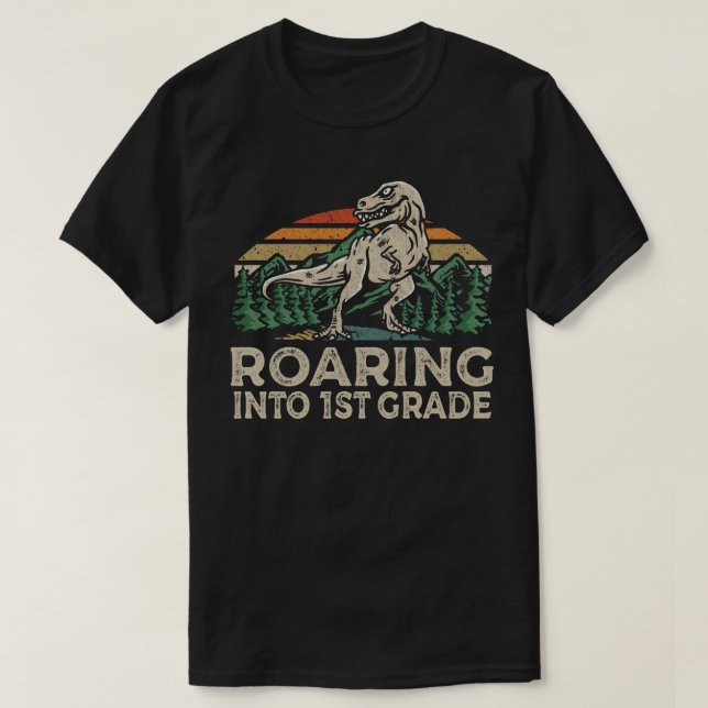 Roaring 1st Grade Dinosaur T Rex Back To School T-Shirt (Design Front)