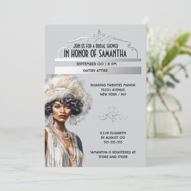 Roaring 20's african american Great Gatsby elegant Invitation (Standing Front)