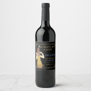 Roaring 20's African American Woman Flapper Gold Wine Label