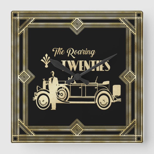 Roaring 20's art deco 1920 square wall clock (Front)