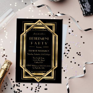 Roaring 20s Art Deco Black   Gold Retirement Party Invitation